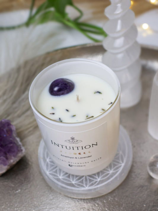 Kristallkerze INTUITION mit Amethyst und Lavendel