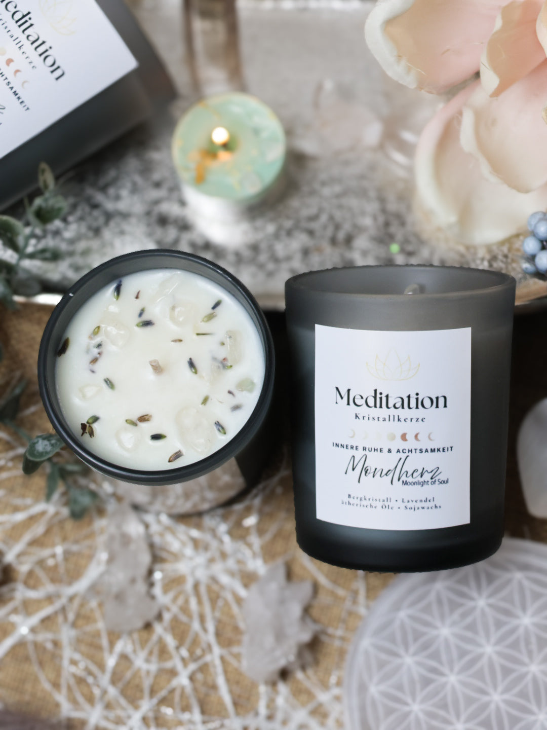 Kristallkerze MEDITATION innere Ruhe & Achtsamkeit