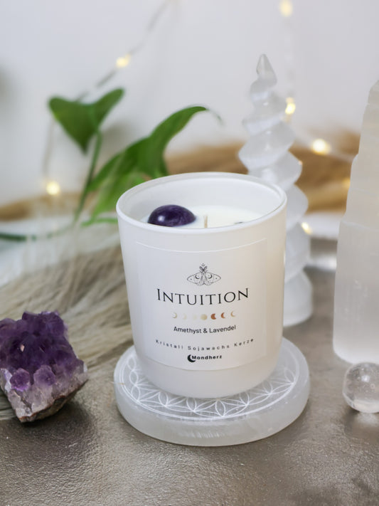 Kristallkerze INTUITION mit Amethyst und Lavendel