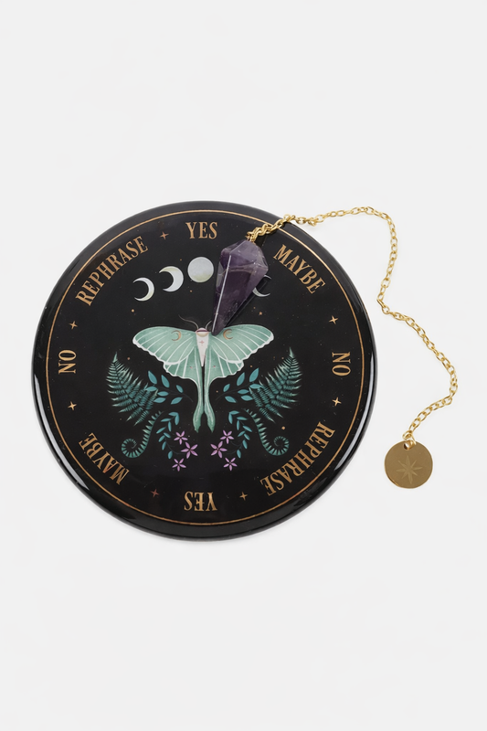 Pendel-Orakelbrett mit Amethyst-Pendel – Mond & Natur Edition