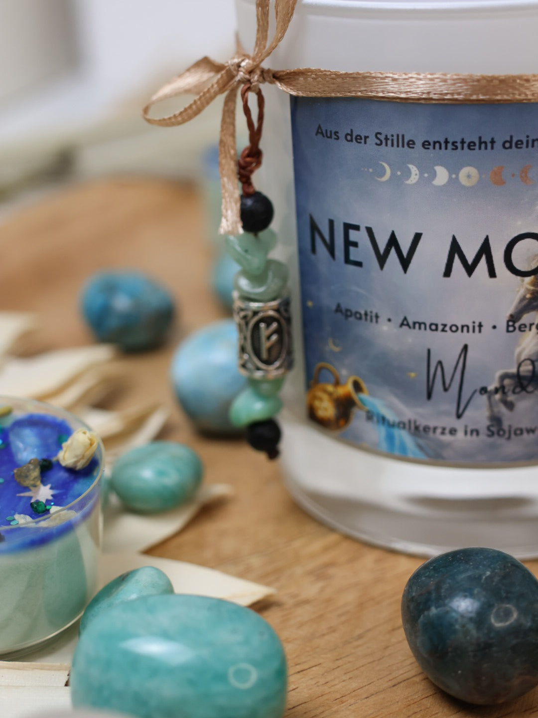 NEW MOON Kristallkerze mit Runenbotschaft