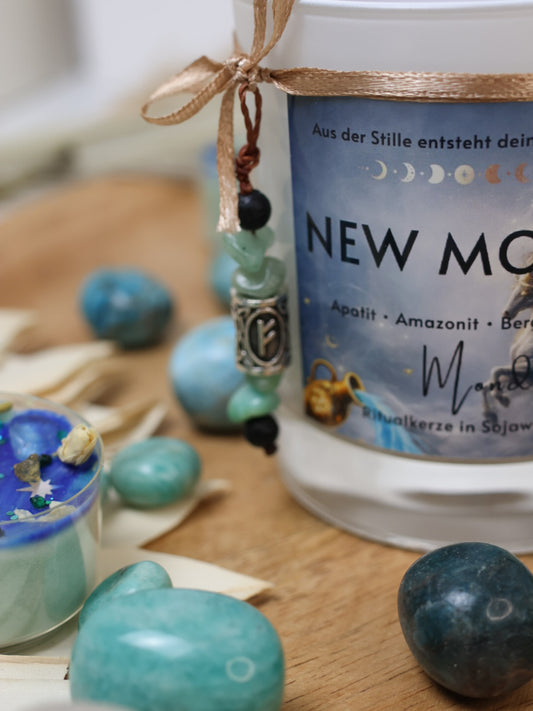 NEW MOON Kristallkerze mit Runenbotschaft