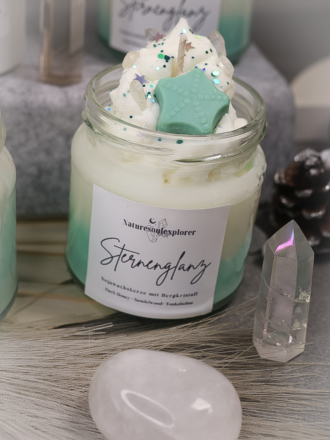 Kristallkerze „Sternenglanz“ mit Bergkristall