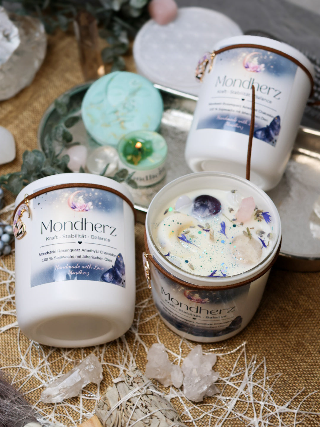 Kristallkerze MONDHERZ für Kraft•Stabilität•Balance