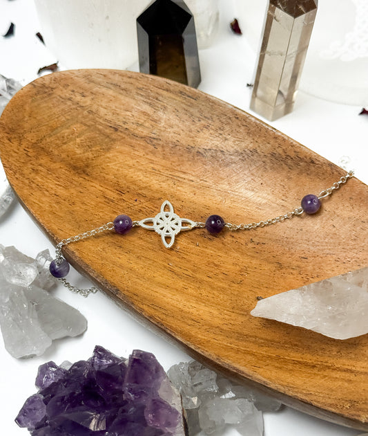 Hexenknoten-Armband aus 925 Sterlingsilber mit Amethyst