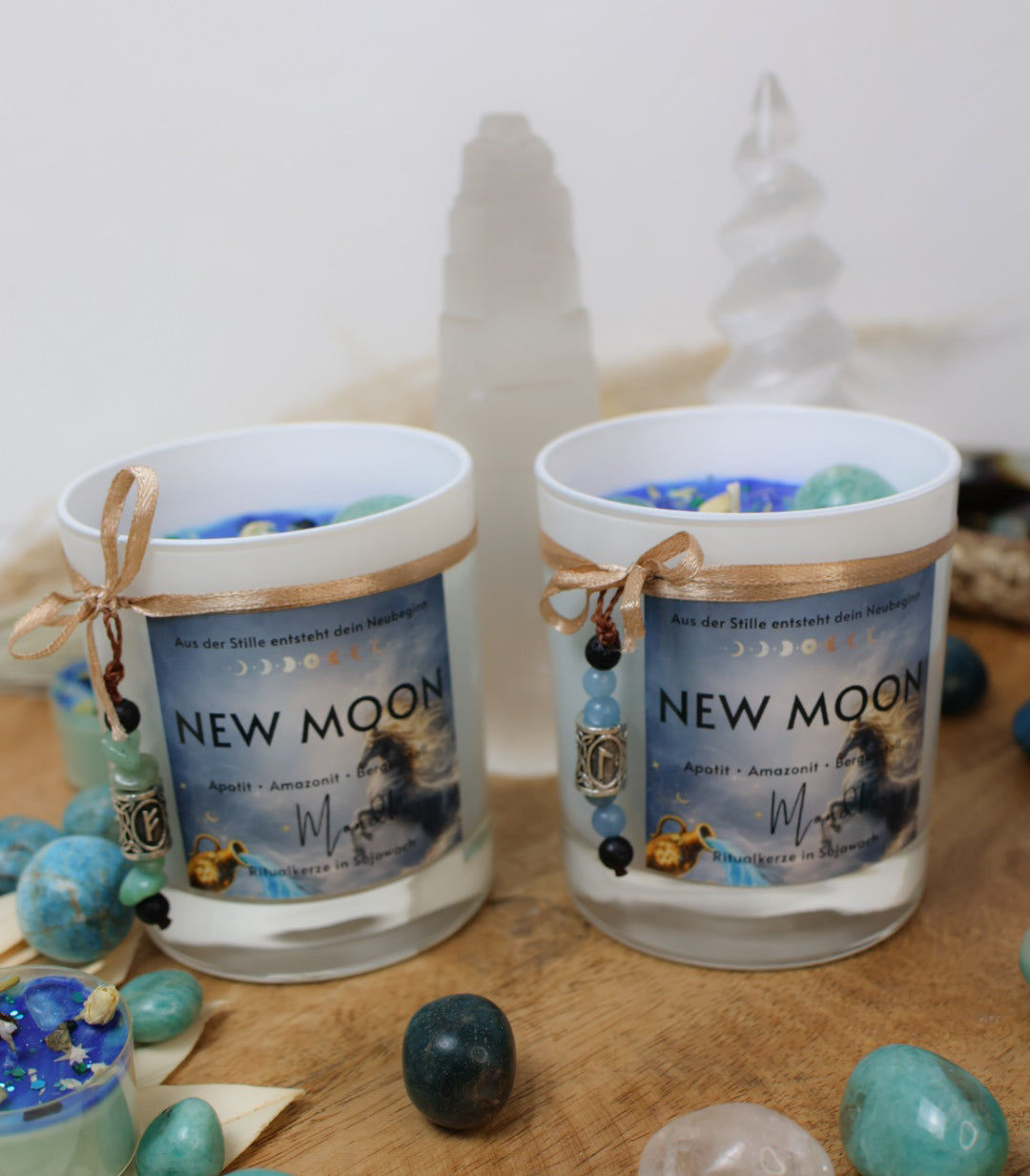 NEW MOON Kristallkerze mit Runenbotschaft